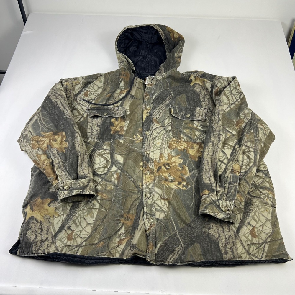 Duxbak Camo Hooded Shirt Jacket 2XL Realtree Hardwoods Quilted Lined Excellent